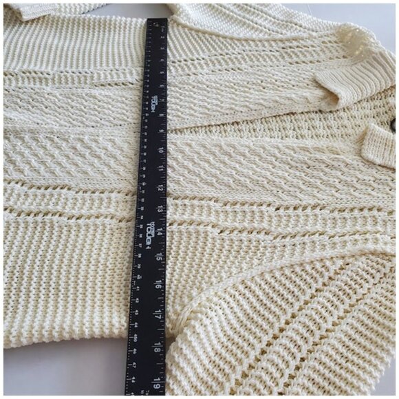 One Girl Who Open Knit Collared Cardigan Embellished Tie Front Hem  Cottagecore - Picture 9 of 12